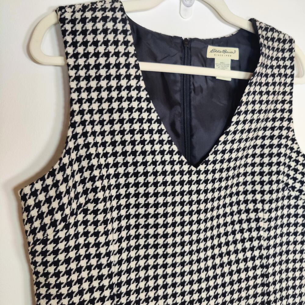 Eddie Bauer Wool Blend Houndstooth Black Cream Sleeveless Dress M Classic Chic - Picture 3 of 7